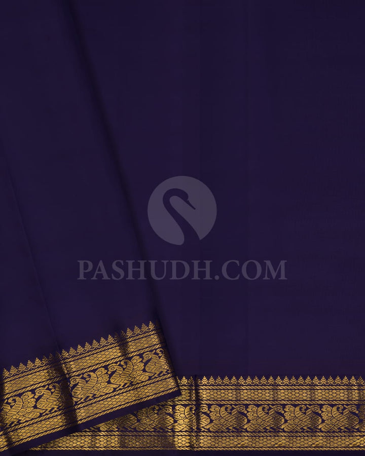 Peach & Navy Blue Pure Zari  Kanjivaram Silk Saree-SP24