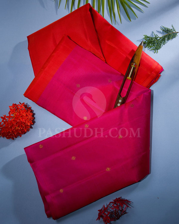 Orange & Rani Pink Pure Kanjivaram Silk Saree-SP44