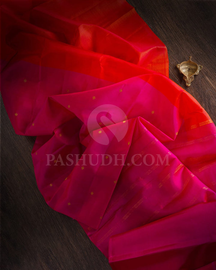 Orange & Rani Pink Pure Kanjivaram Silk Saree-SP44
