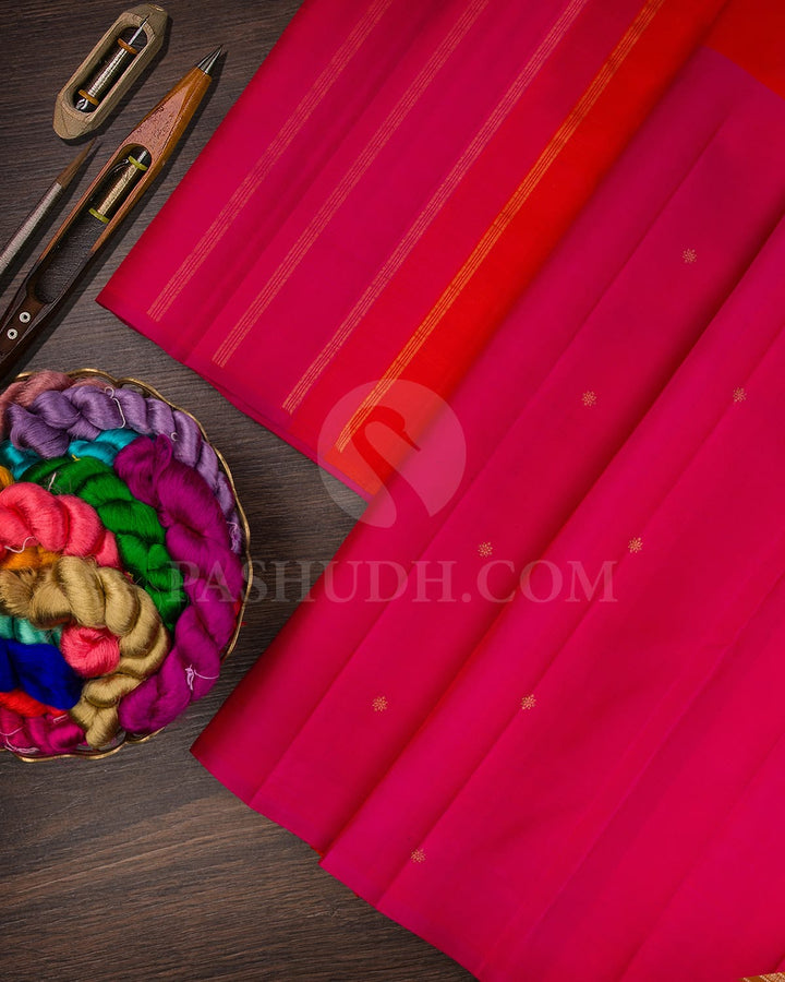 Orange & Rani Pink Pure Kanjivaram Silk Saree-SP44