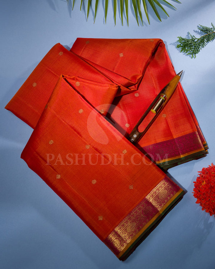 Orange, Pink & Green Pure Kanjivaram Silk Saree-SP7