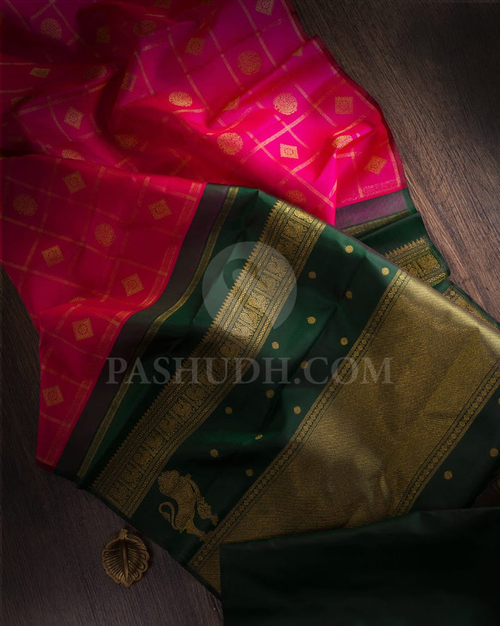 Rani Pink & Bottle Green Pure Kanjivaram Silk Saree-SP8