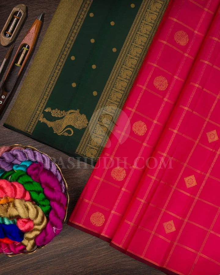 Rani Pink & Bottle Green Pure Kanjivaram Silk Saree-SP8