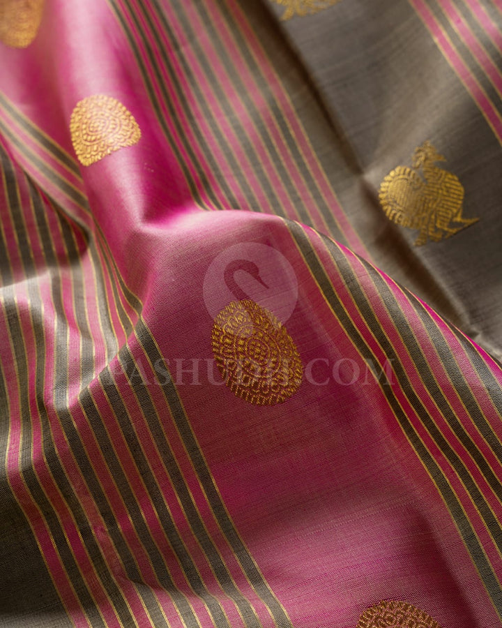Baby Pink With Silver Grey Pure Kanjivaram Silk Saree-SP43