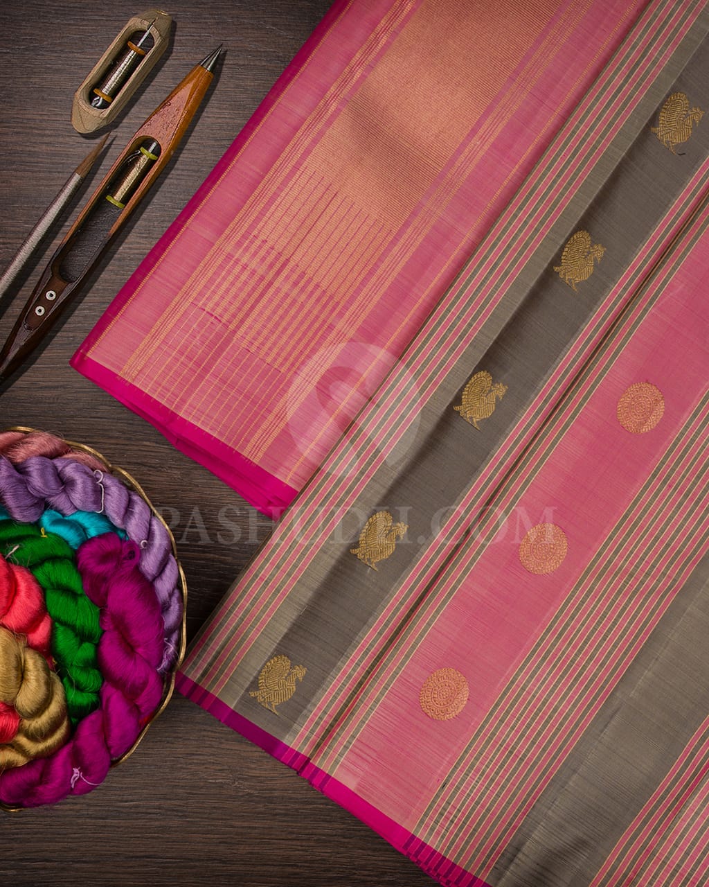 Baby Pink With Silver Grey Pure Kanjivaram Silk Saree-SP43