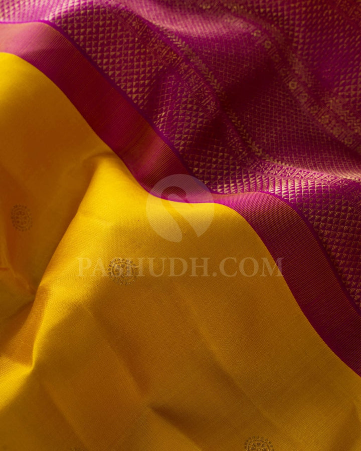 Magenta, Mango Yellow & Forest Green Pure Kanjivaram Silk Saree-SP34