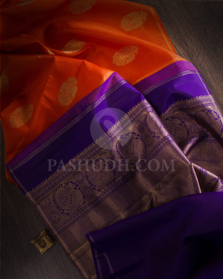 Orange & Royal Blue Pure Kanjivaram Silk Saree-SP15