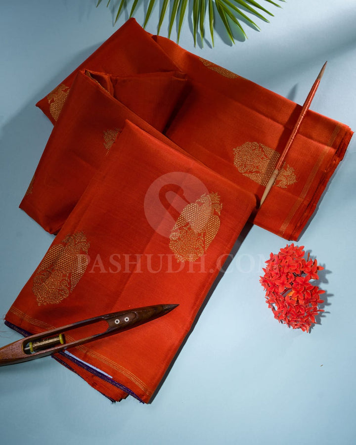 Orange & Royal Blue Pure Kanjivaram Silk Saree-SP15