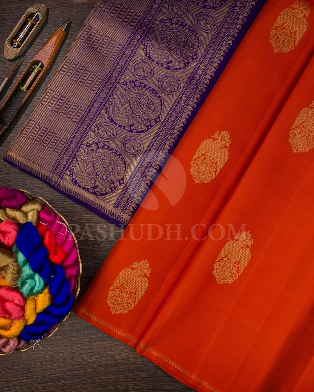Orange & Royal Blue Pure Kanjivaram Silk Saree-SP15