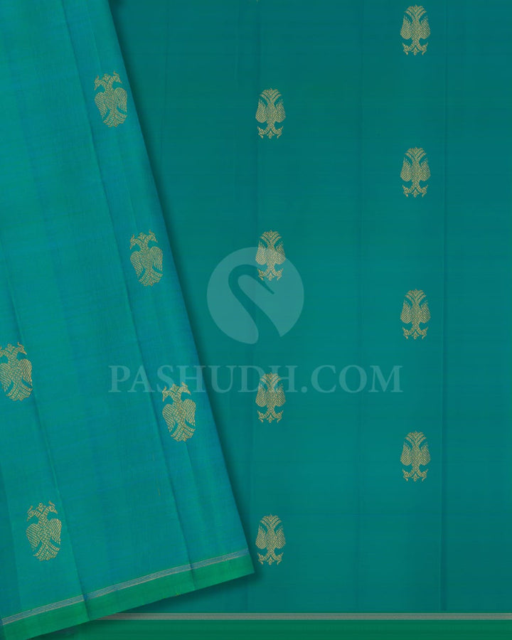 Vibrant Violet, Dual Shaded Lavender With Blue Green Borderless Pure Kanjivaram Silk Saree-SP19