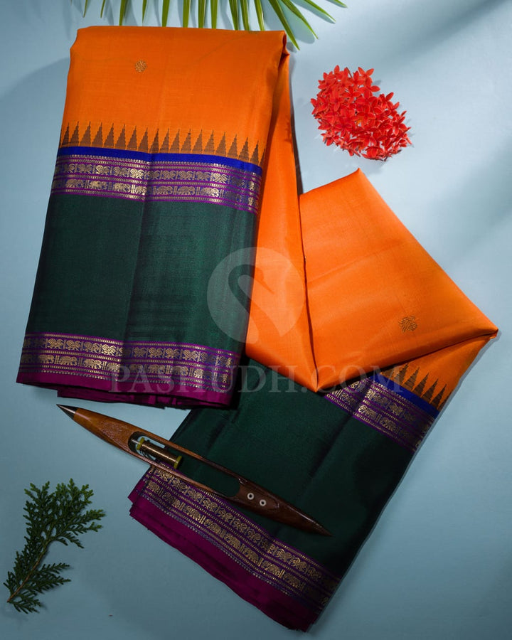 Orange,Royal Blue & Forest Green Pure Kanjivaram Silk Saree-SP45