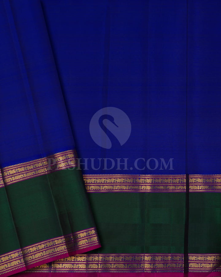 Orange,Royal Blue & Forest Green Pure Kanjivaram Silk Saree-SP45