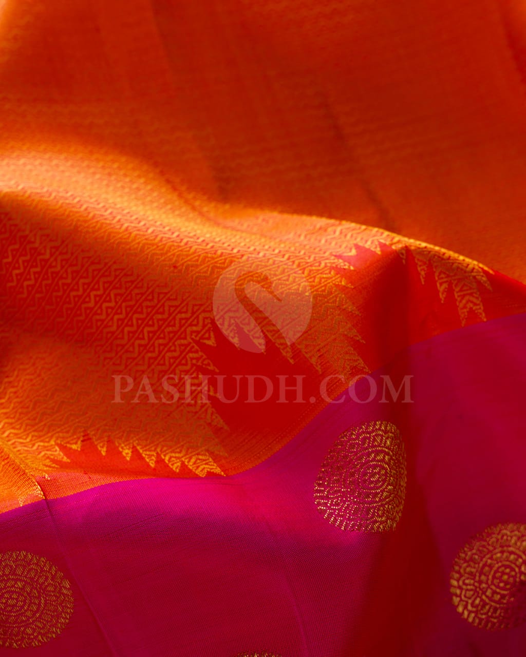 Orange,Rani Pink & Green Pure Kanjivaram Silk Saree-SP13