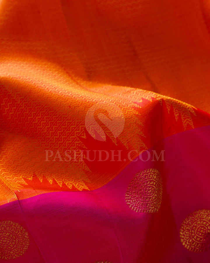 Orange,Rani Pink & Green Pure Kanjivaram Silk Saree-SP13