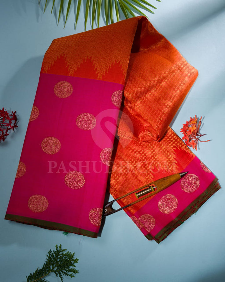 Orange,Rani Pink & Green Pure Kanjivaram Silk Saree-SP13