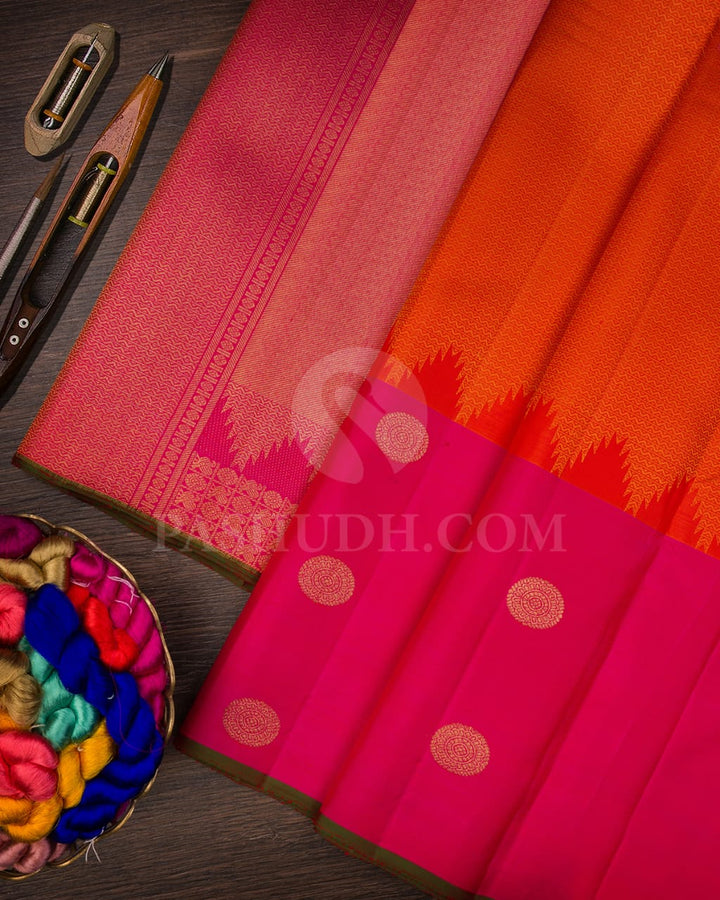 Orange,Rani Pink & Green Pure Kanjivaram Silk Saree-SP13
