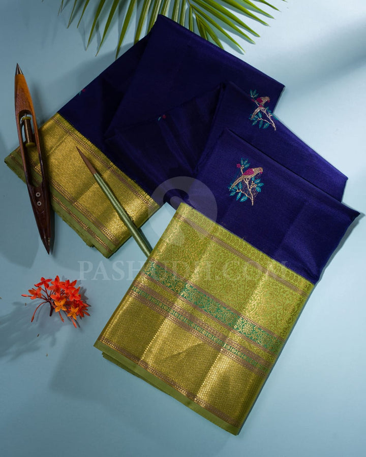 Royal Blue & Green Kanjivaram Silk Saree-S1393(B)