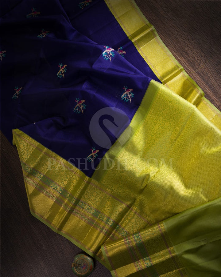 Royal Blue & Green Kanjivaram Silk Saree-S1393(B)