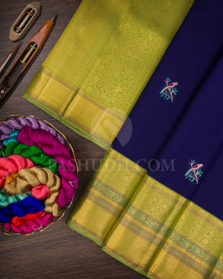 Royal Blue & Green Kanjivaram Silk Saree-S1393(B)