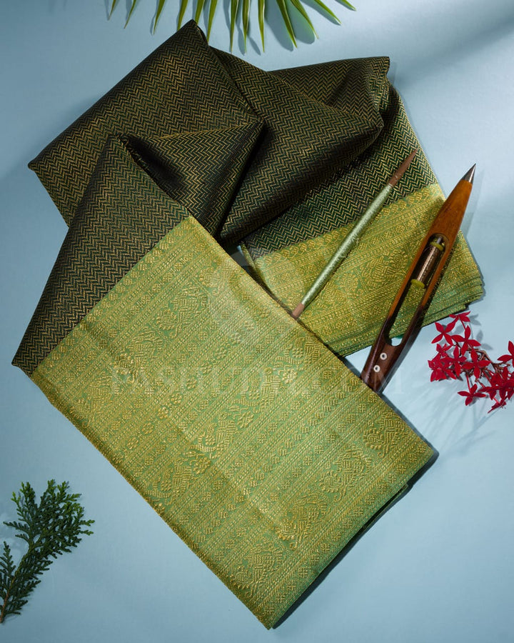 Bottle Green & Pear Green Traditional Kanjivaram Silk Saree-S1208(B)