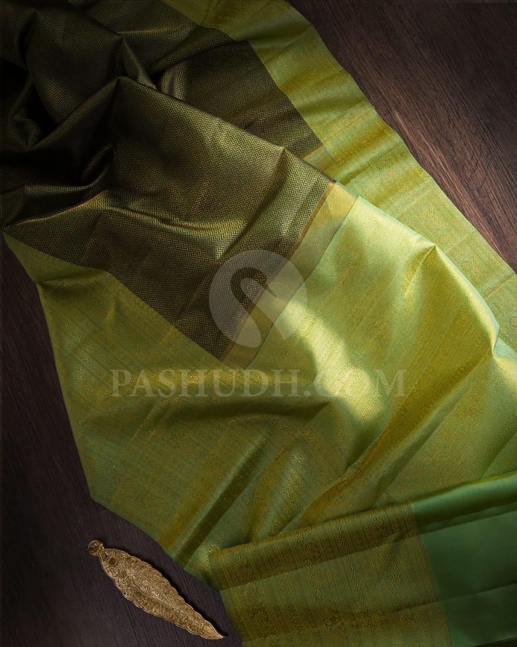 Bottle Green & Pear Green Traditional Kanjivaram Silk Saree-S1208(B)