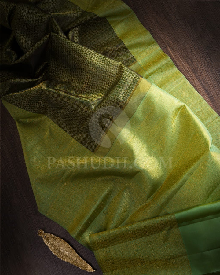 Bottle Green & Pear Green Traditional Kanjivaram Silk Saree-S1208(B)