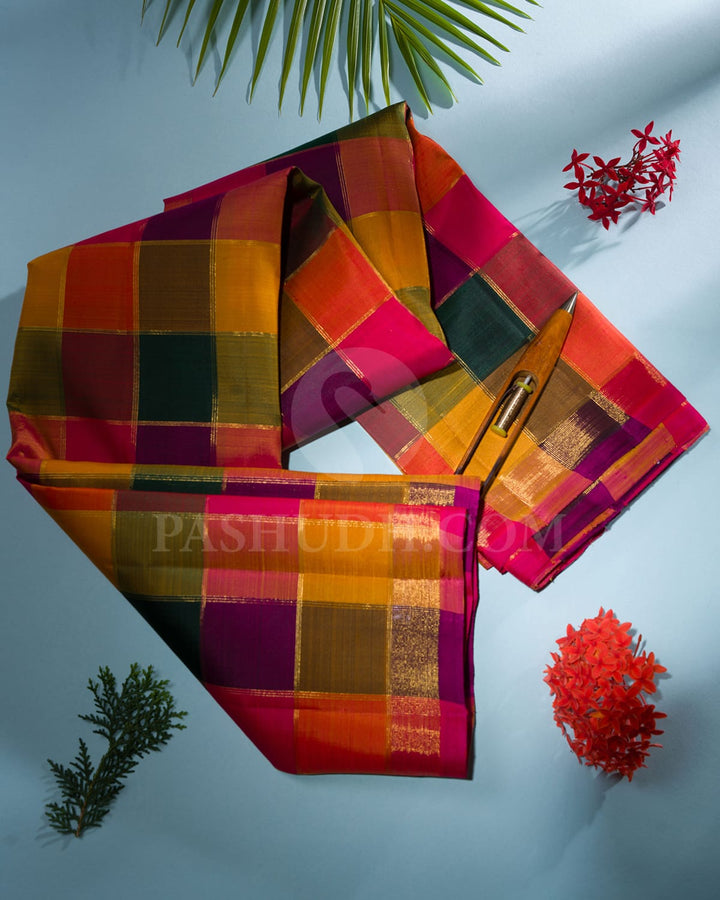 MultiHue Checks Paalum Pazhamum Checks Pure Kanjivaram Silk Saree-SP1
