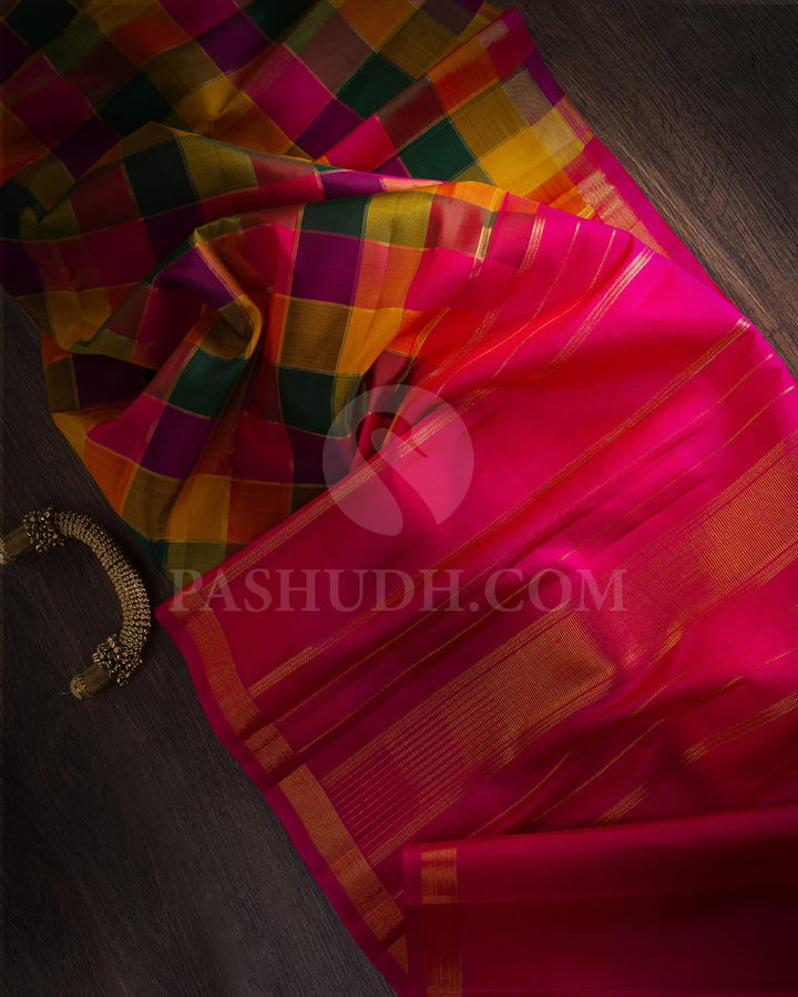 MultiHue Checks Paalum Pazhamum Checks Pure Kanjivaram Silk Saree-SP1