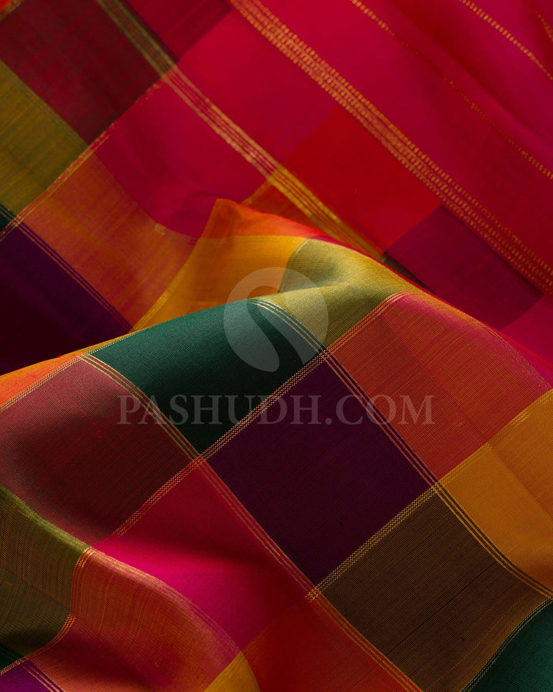 MultiHue Checks Paalum Pazhamum Checks Pure Kanjivaram Silk Saree-SP1