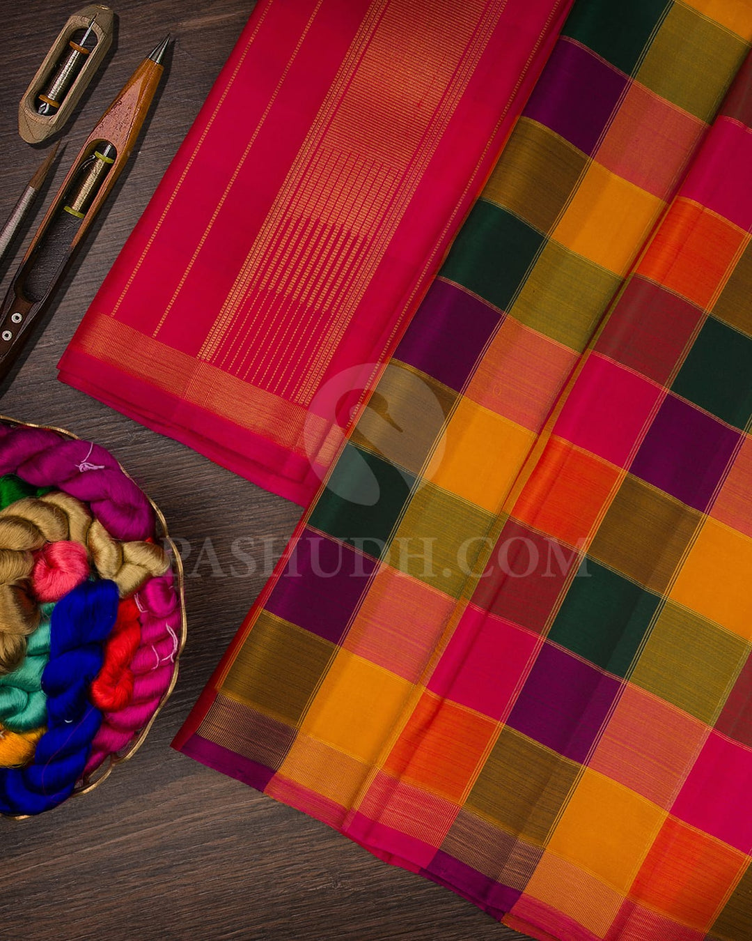 MultiHue Checks Paalum Pazhamum Checks Pure Kanjivaram Silk Saree-SP1