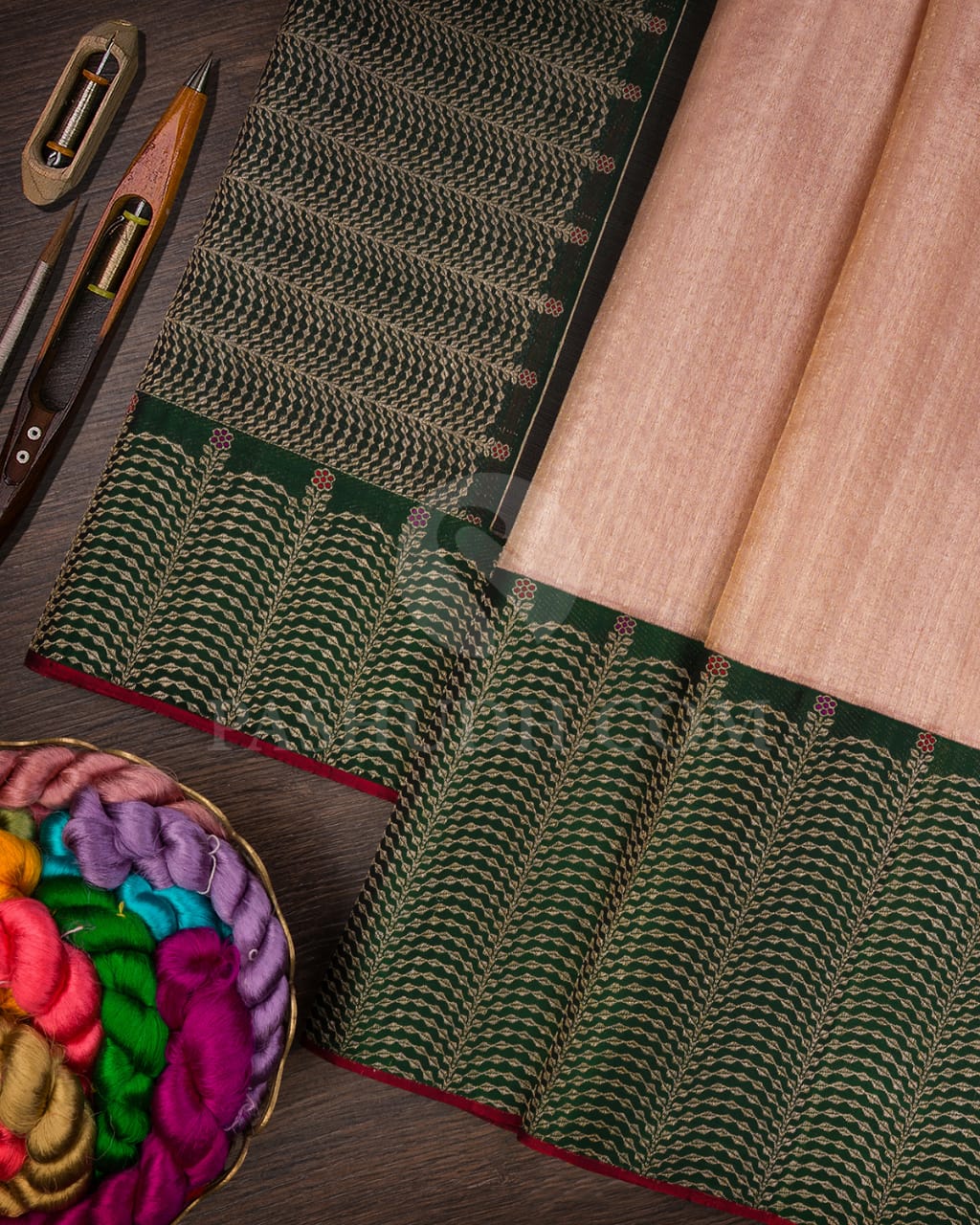 Baby Pink Shimmer Organza With Bottle Green Bridal  Kanjivaram Silk Saree-S1445(A)