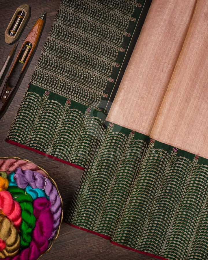 Baby Pink Shimmer Organza With Bottle Green Bridal  Kanjivaram Silk Saree-S1445(A)