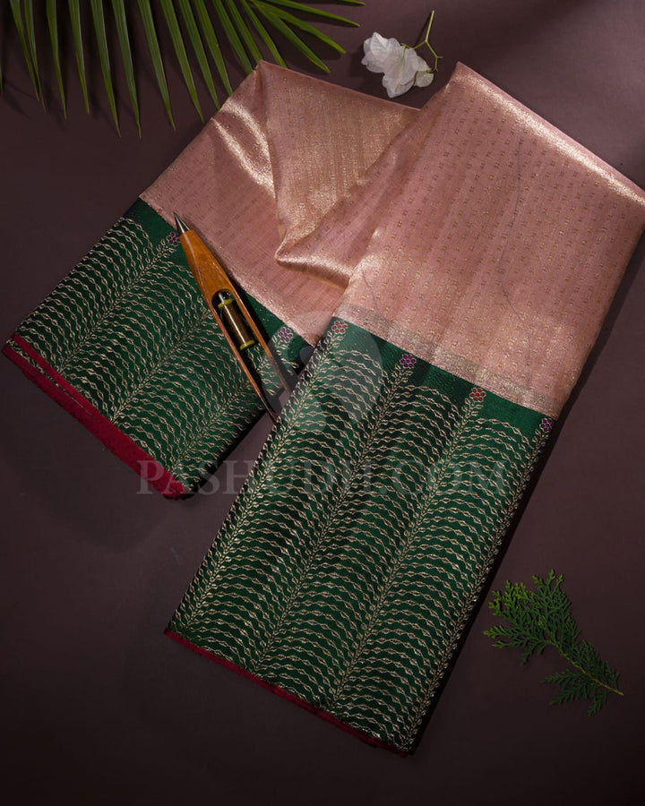 Baby Pink Shimmer Organza With Bottle Green Bridal  Kanjivaram Silk Saree-S1445(A)