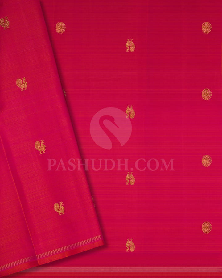 Magenta,Bottle Green & Orange Shot Pink Pure Kanjivaram Silk Saree-SP6