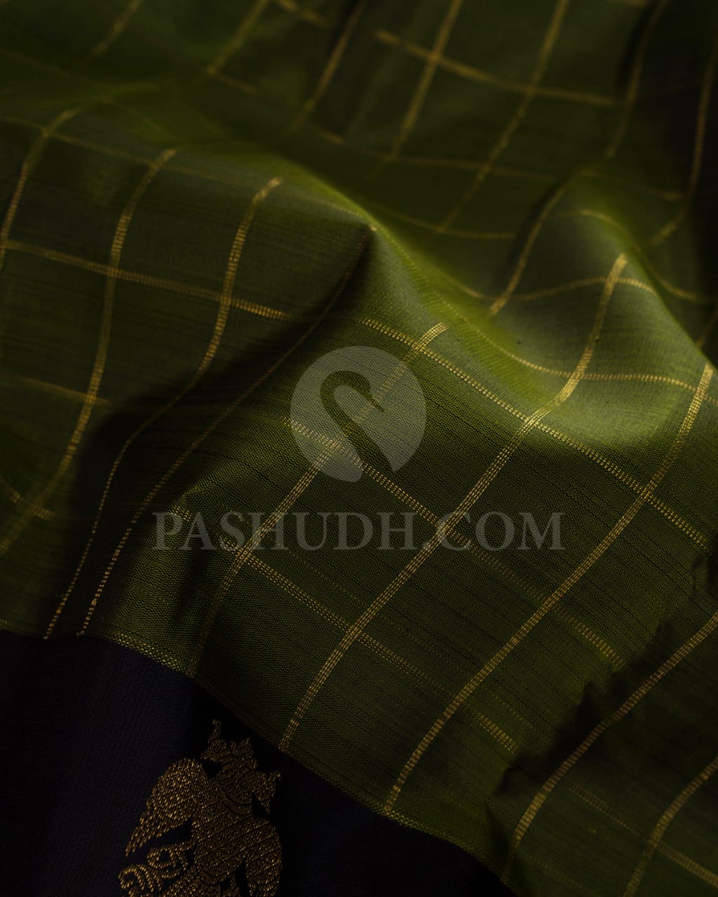 Olive Green & Black Pure Kanjivaram Silk Saree-SP42