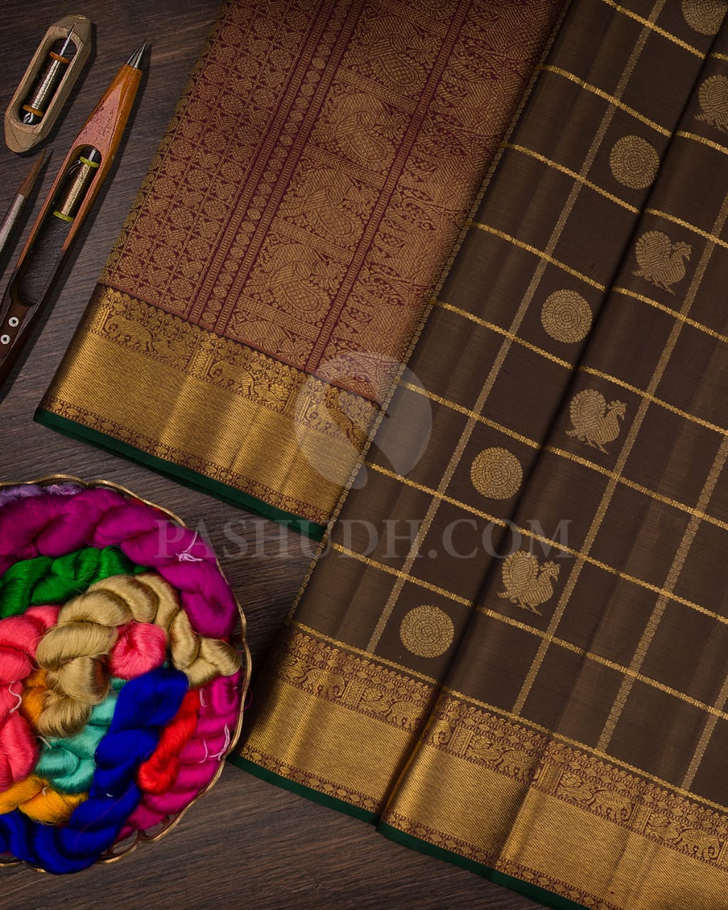 Moss Green & Arakku Pure Kanjivaram Silk Saree-SP17