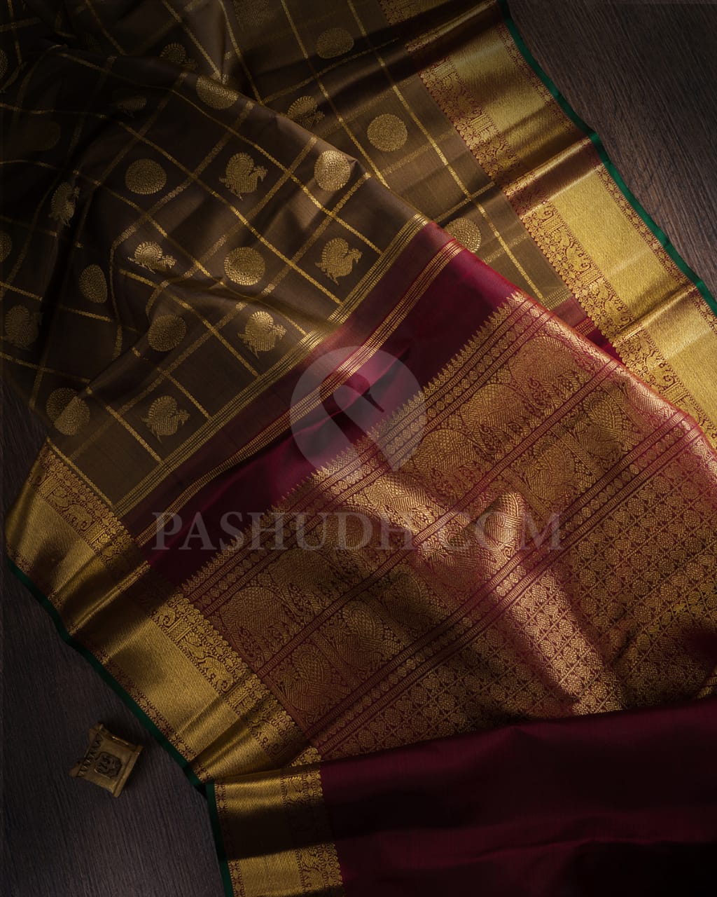 Moss Green & Arakku Pure Kanjivaram Silk Saree-SP17
