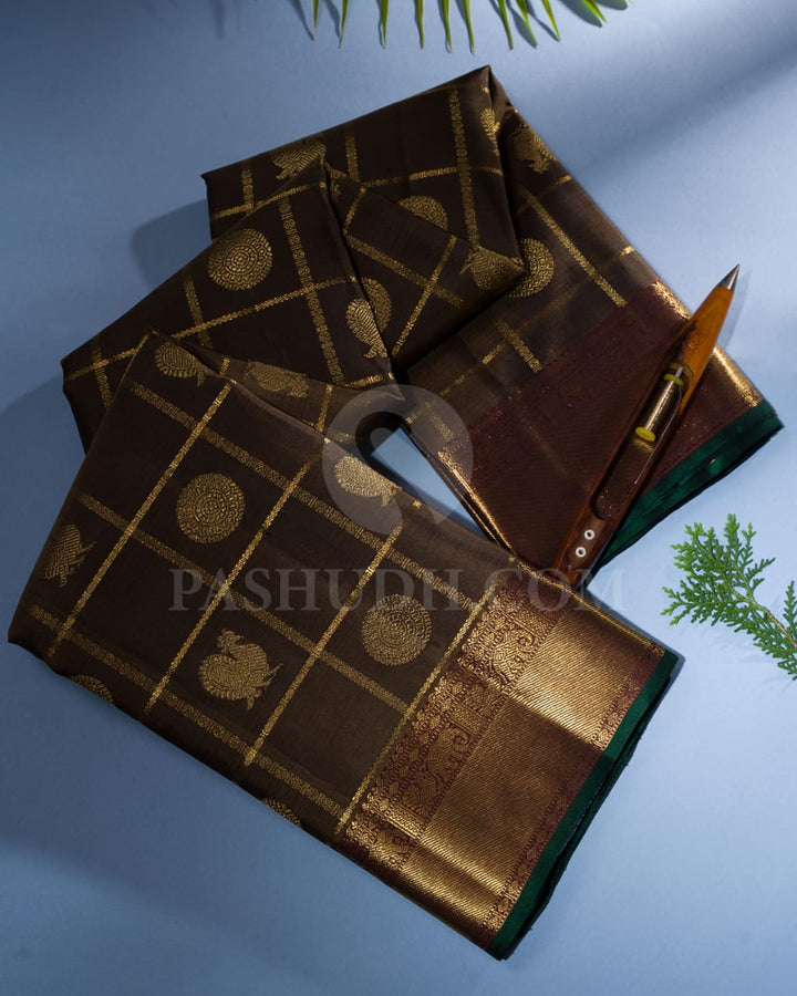 Moss Green & Arakku Pure Kanjivaram Silk Saree-SP17