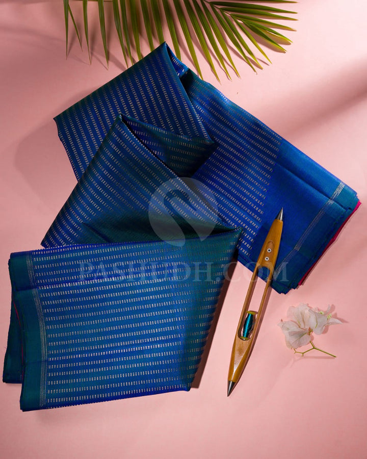 Peacock Blue & Bright  Pink Pure Kanjivaram Silk Saree-SP21
