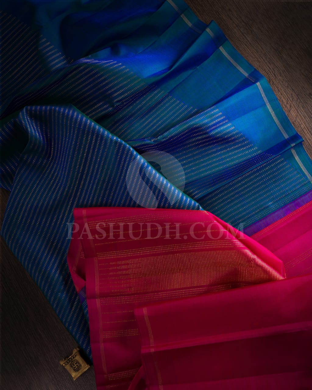 Peacock Blue & Bright  Pink Pure Kanjivaram Silk Saree-SP21