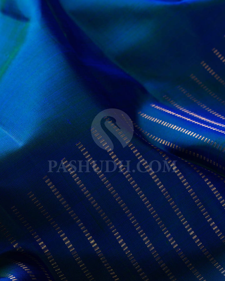 Peacock Blue & Bright  Pink Pure Kanjivaram Silk Saree-SP21