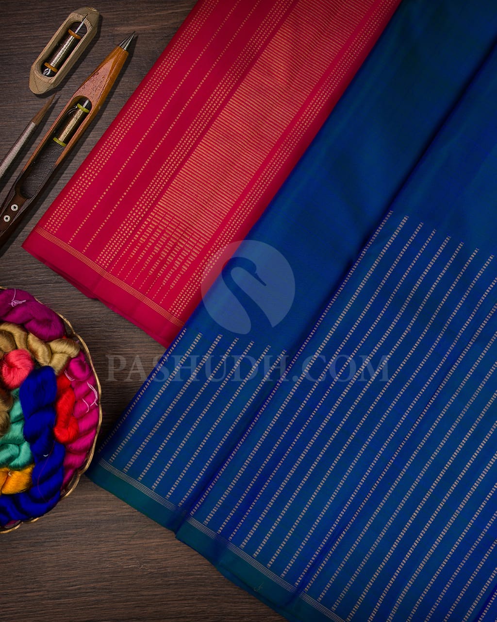 Peacock Blue & Bright  Pink Pure Kanjivaram Silk Saree-SP21