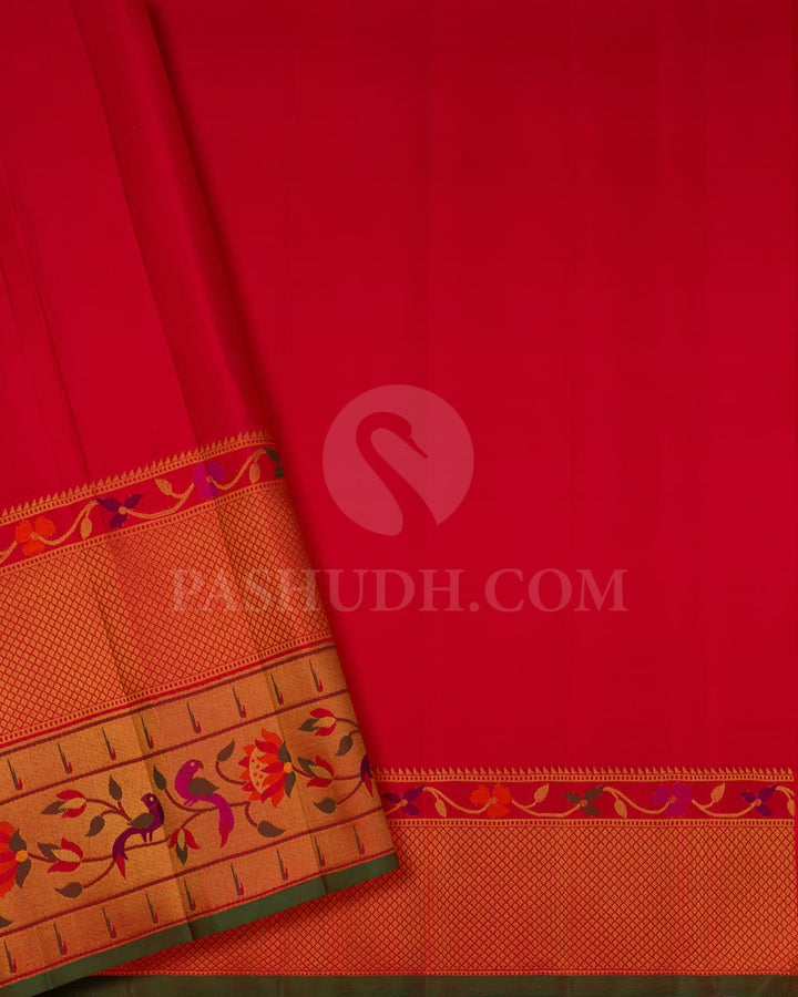 Half White/Cream/Ivory Pure zari Kanjivaram With Red Paithani Border-P179(A)