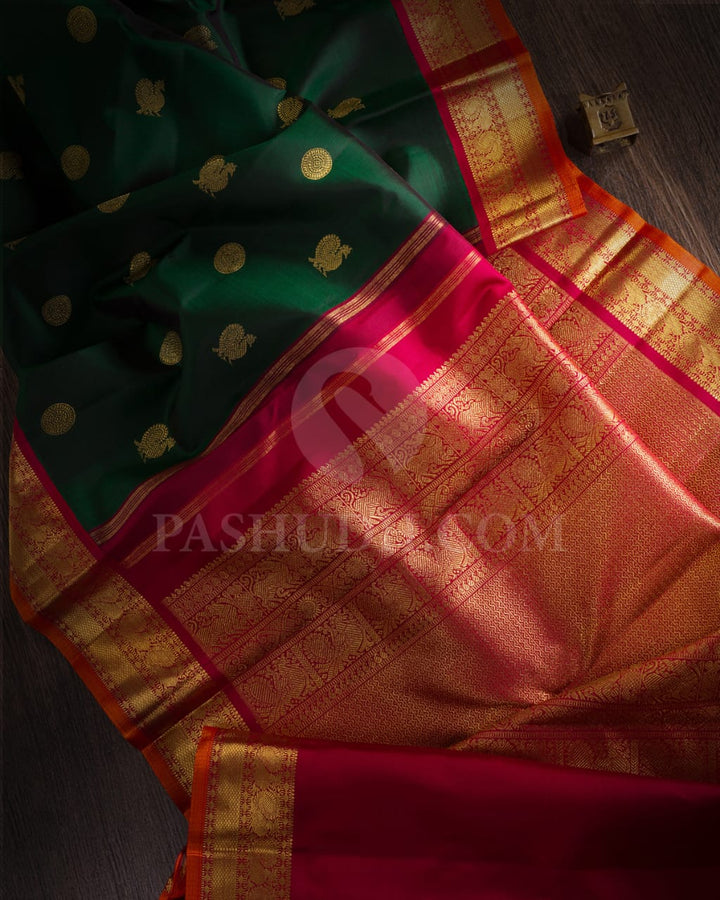 Bottle Green & Red Pure Kanjivaram Silk Saree-SP25