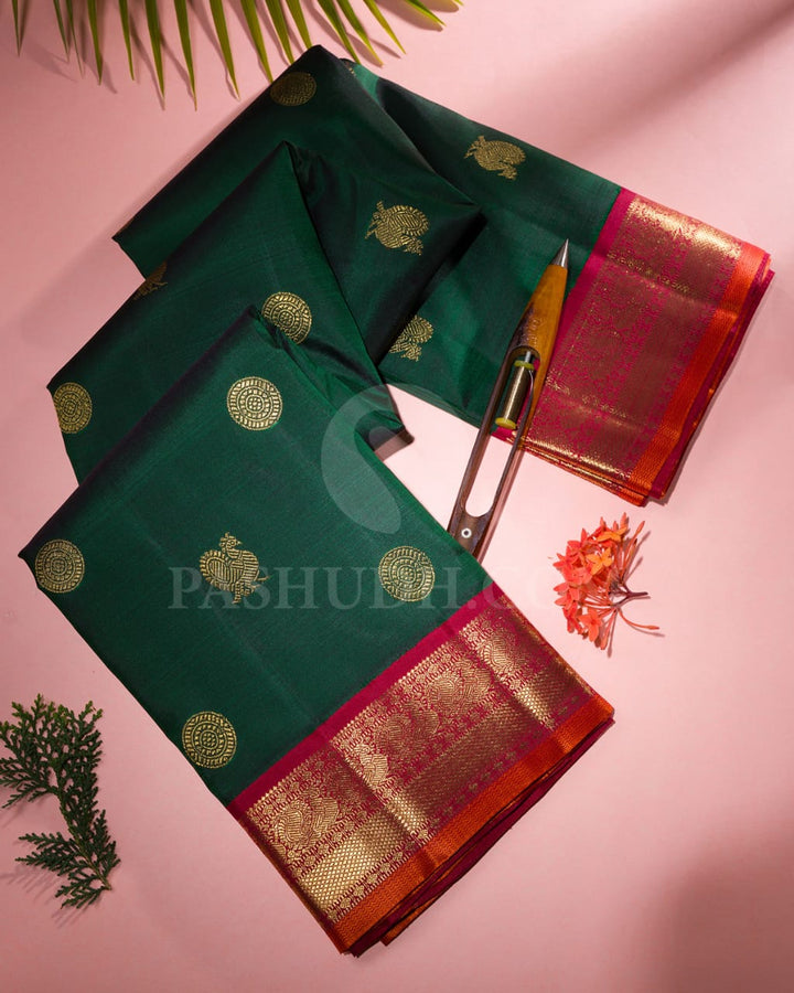 Bottle Green & Red Pure Kanjivaram Silk Saree-SP25