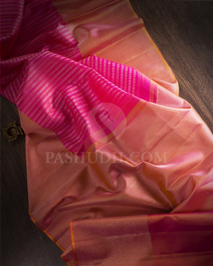 Candy Pink & Mild Peachy Pink Kanjivaram Silk Saree-S1431(B)