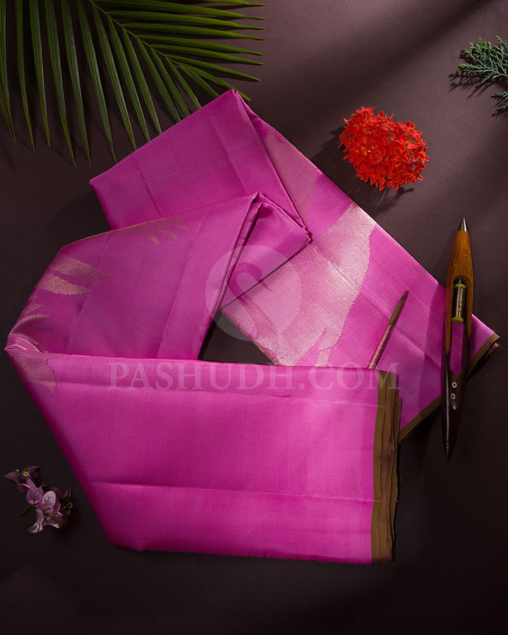 Rose Pink Traditional Borderless Kanjivaram Silk Saree-S1425(B)