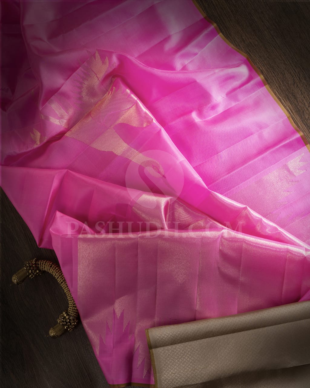 Rose Pink Traditional Borderless Kanjivaram Silk Saree-S1425(B)