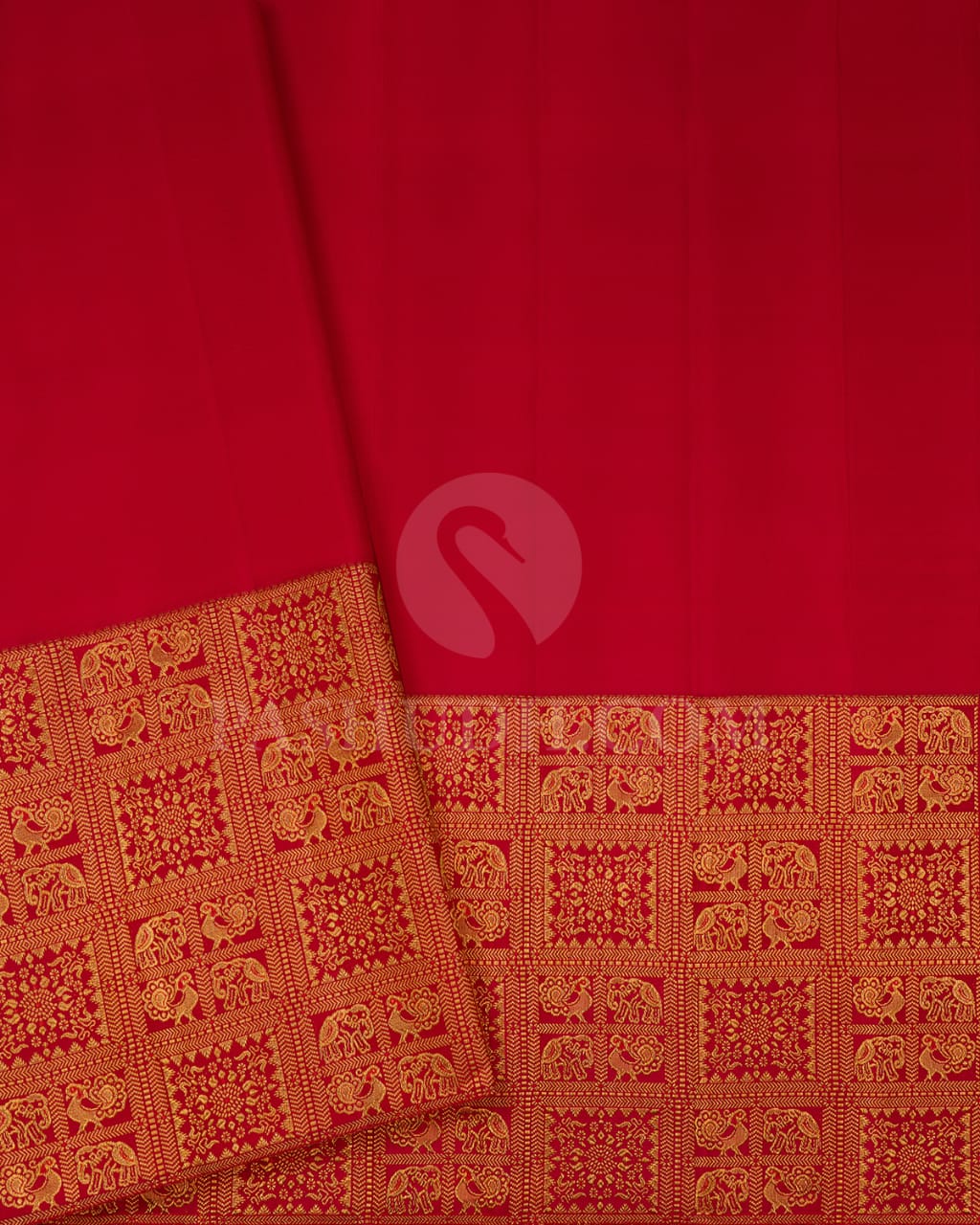 Ivory/Half White & Red Kanjivaram Silk Saree-S1423(B)