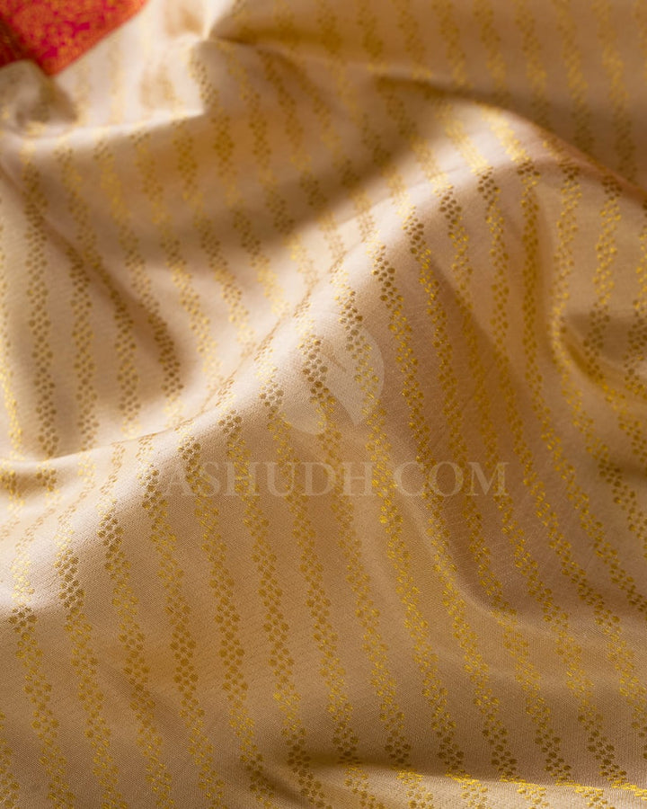 Ivory/Half White & Red Kanjivaram Silk Saree-S1423(B)